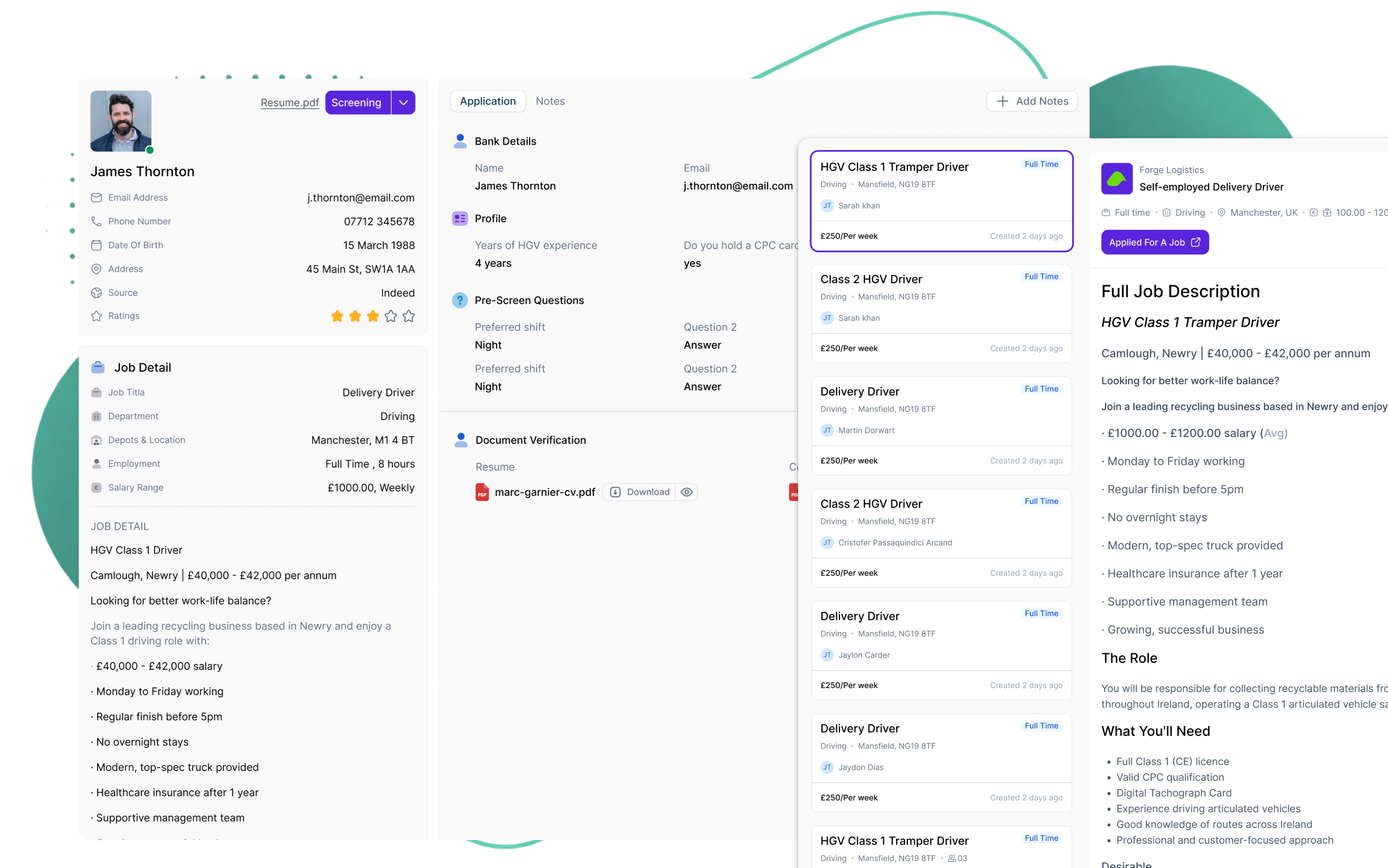 SAM product dashboard preview for Hire