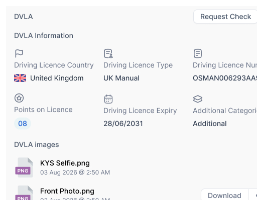 SAM DVLA verification details and driving licence evidence