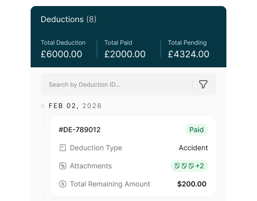 Driver view of deduction totals and payment status