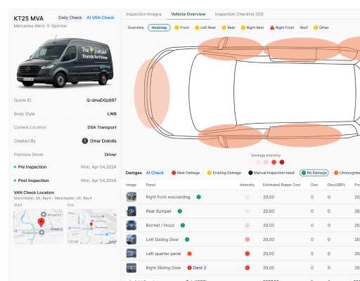 SAM ClearQuote vehicle inspection with damage heatmap and reports