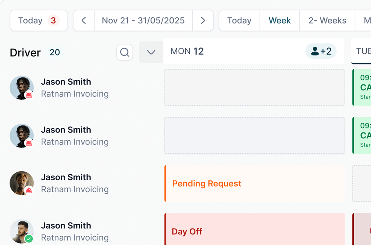 SAM driver scheduling workspace